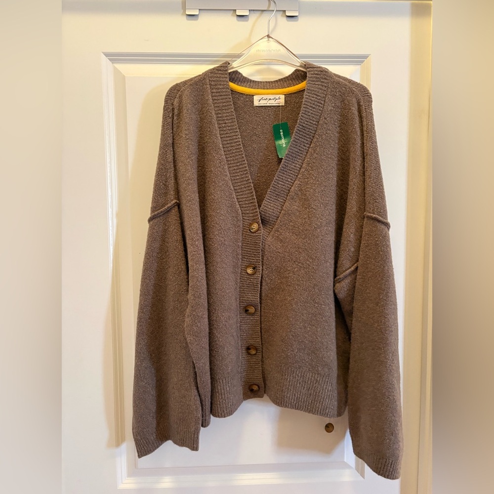 Free People Cool Of The Night Cardigan M Mocha Melange Oversized Button Front - Picture 6 of 13